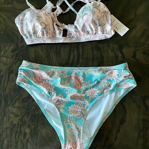 Cupshe Floral Bikini Set in Pink and Green